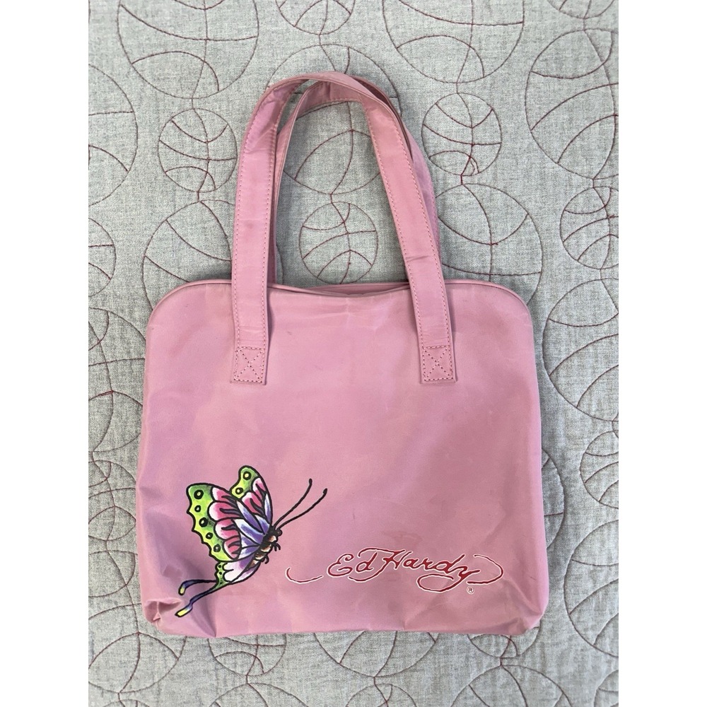 Ed Hardy Makeup Bag Pink Butterfly Vintage Y2K Folding / Women's One Size